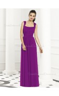 Backless-Zipper-Back Purple Sleeveless Bateau Sash-Ruched-Ruffles Floor-length Dropped Chiffon Column-Sheath Bridesmaid Dress