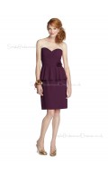 Sweetheart-Strapless Knee-length Ruched-Flowers Chiffon Grape Sleeveless Column-Sheath Empire Backless-Zipper-Back Bridesmaid Dress