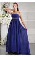 Roya-Blue Zipper Sheath Sleeveless Beading/Ruffles/Crystal/Ribbons Strapless Chiffon Empire Sweep Bridesmaid Dress