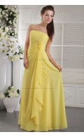 Chiffon Daffodial Beading/Flowers/Side-Draped Natural Sheath Zipper Strapless Sweep Sleeveless Bridesmaid Dress