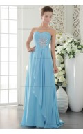 Sheath Sleeveless Chiffon Blue Sweep Natural Beading/Crystal/Ruffles Sweetheart Zipper Bridesmaid Dress