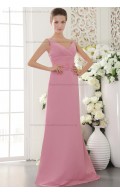 Chiffon Sheath Sleeveless V-neck Natural Zipper Pink Beading/Ruffles Sweep Bridesmaid Dress