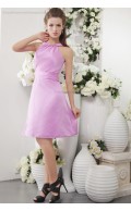 Sleeveless Scoop Sheath Satin Ruffles Zipper Natural Short-length Pink Bridesmaid Dress