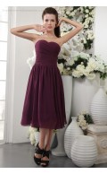 Sheath Ruffles/Draped Burgundy Zipper Natural Short-length Sleeveless Chiffon/Elastic-Silk-like-Satin Sweetheart Bridesmaid Dress