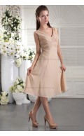 Sheath Natural Chiffon/Elastic-Silk-like-Satin Zipper Pearl-Pink Ruffles V-neck Sleeveless Short-length Bridesmaid Dress
