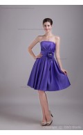 Satin Sleeveless Mini Grape Zipper Ruched/Flowers/Crystal/Draped Strapless A-line Natural Bridesmaid Dress