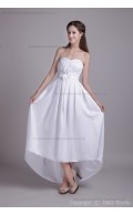 Asymmetrical White Flowers/Ruched Satin A-line Sleeveless Zipper Sweetheart Natural Bridesmaid Dress