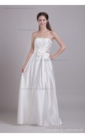 Sleeveless Satin Floor-length A-line Zipper Ivory Ruched/Bow/Beading/Draped Strapless Natural Bridesmaid Dress