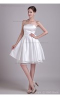 Sleeveless A-line Tulle/Satin Bow/Ruched/Draped Natural Ivory Zipper Strapless Mini Bridesmaid Dress