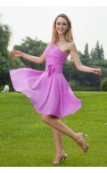 Ruched/Bow Natural Chiffon A-line Sleeveless Zipper One-Shoulder Lilac Knee-Length Bridesmaid Dress