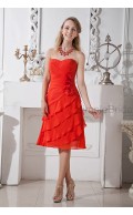 Flowers/Ruched Sweetheart Sleeveless Zipper Chiffon Sheath Natural Red Knee-length Bridesmaid Dress