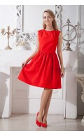 Scoop Natural A-line Zipper Sleeveless Knee-length Ruched Red Satin Bridesmaid Dress