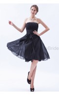 Natural Chiffon Zipper Black Knee-length Ruched/Belt Strapless Sleeveless A-line Bridesmaid Dress