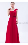 One-Shoulder/Sweetheart Natural Red Chiffon A-line Zipper Sleeveless Floor-length Ruched/Bow Bridesmaid Dress