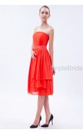 A-line Tea-length Orange Sequins/Beading/Layers Sleeveless Chiffon Strapless Natural Zipper Bridesmaid Dress