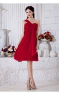 Zipper Knee-length One-Shoulder/Sweetheart Chiffon Natural Ruched Sleeveless A-line Burgundy Bridesmaid Dress