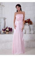 A-line Zipper Satin Sleeveless Pink Ruched/Flowers/Beading/Sequins Sweetheart Natural Floor-length Bridesmaid Dress