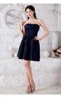 Knee-length Taffeta A-line Zipper Sweetheart Sleeveless Navy Dark Dropped Ruched Bridesmaid Dress