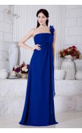 Empire Ruched/Flowers Sleeveless Zipper Chiffon Roya-Blue Floor-length One-Shoulder Natural Bridesmaid Dress