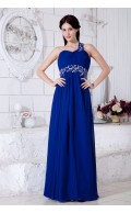 One-Shoulder/Sweetheart Sleeveless Roya-Blue Empire Chiffon Empire Floor-length Zipper Ruched/Beading/Appliques/Sequins Bridesmaid Dress