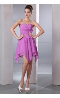 Ruched/Bow A-line Sweetheart Chiffon Sleeveless Knee-length Natural Zipper Lilac Bridesmaid Dress