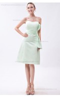 A-line Satin Sage Knee-length Sweetheart Sleeveless Belt/Ruched/Bow Zipper Natural Bridesmaid Dress