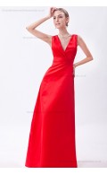 Empire Floor-length Natural V-neck Ruched Sleeveless Satin Red Zipper Bridesmaid Dress