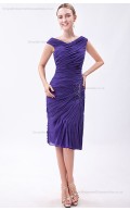 Roya-Blue Ruched/Sequins/Beadin Natural Chiffon Knee-length Sleeveless Sheath Zipper V-neck Bridesmaid Dress