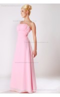 Floor-length Pink Strapless Chiffon Ruched Empire Sleeveless Zipper Empire Bridesmaid Dress