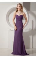 A-line Floor-length Sleeveless Zipper Ruched Grape Natural Chiffon Sweetheart Bridesmaid Dress