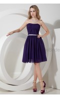 A-line Grape Sleeveless Natural Chiffon Zipper Strapless Knee-length Ruched/Belt Bridesmaid Dress