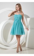 Empire Knee-length Sleeveless Chiffon Ruched Zipper Sweetheart A-line Blue Bridesmaid Dress