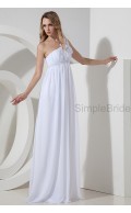 Zipper Empire Floor-length White Chiffon Sleeveless One-Shoulder Empire Ruched/Flowers Bridesmaid Dress