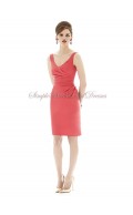 Mini firecracker Ruched Watermelon Dropped Short-length Sleeveless Zipper Satin V-neck Bridesmaid Dress