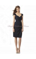 Mini midnight Zipper Sweetheart Natural Ruched Short-Sleeve Chiffon Dark-Navy Short-length Bridesmaid Dress