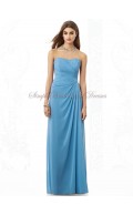Floor-length Dropped Strapless Blue Chiffon Zipper windsor-blue Ruched Column/Sheath Sleeveless Bridesmaid Dress