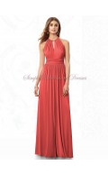 Chiffon Zipper Draped Floor-length A-line Halter Natural Watermelon firecracker Sleeveless Bridesmaid Dress