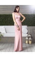 Sash Column/Sheath Satin Floor-length Zipper Straps Empire petal-pink Pink Sleeveless Bridesmaid Dress