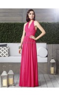 Sleeveless Zipper Chiffon Floor-length V-neck Empire posie watermelon Column/Sheath Draped Bridesmaid Dress