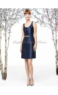 Zipper Satin Sleeveless A-line Beading/Sash Straps Short-length Natural Dark-Navy midnight Bridesmaid Dress