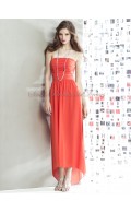 Tea-length amethyst Sleeveless Zipper Strapless Orange Ruched Column/Sheath Natural Chiffon Bridesmaid Dress