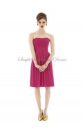 A-line Strapless tutti-frutti Floor-length Chiffon Draped Natural Zipper Fuchsia Sleeveless Bridesmaid Dress