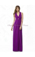 Draped/Beading Chiffon Floor-length A-line Halter/V-neck Purple Empire Zipper dahlia Sleeveless Bridesmaid Dress