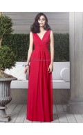 V-neck Chiffon Floor-length A-line Red Sleeveless Zipper flame Draped Empire Bridesmaid Dress