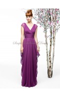 Lilac Zipper A-line Chiffon V-neck wild-berry Floor-length Draped Sleeveless Empire Bridesmaid Dress