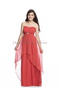 Empire Draped/Beading Floor-length firecracker A-line Watermelon Chiffon Zipper Strapless/Sweetheart Sleeveless Bridesmaid Dress