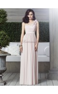 Sleeveless Natural Light-Slate-Gray Chiffon One-Shoulder Zipper Draped/Flowers cameo A-line Floor-length Bridesmaid Dress