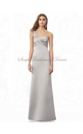 Flowers One-Shoulder Sleeveless Satin Empire Silver Column/Sheath Floor-length Zipper oyster Bridesmaid Dress