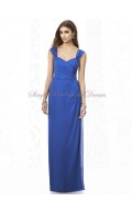 Natural sapphire Column/Sheath Royal-Blue Zipper Floor-length Ruched/Bow Chiffon Sleeveless Straps Bridesmaid Dress