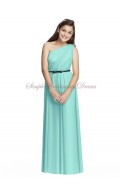 Coastal A-line Floor-length Sleeveless Draped/Sash Zipper Blue Natural Chiffon One-Shoulder Bridesmaid Dress